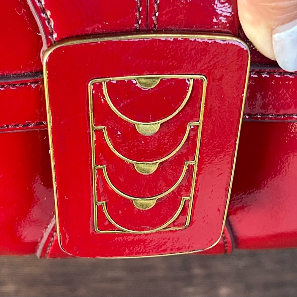 VINTAGE COLE HAAN Red Patent Leather Art Deco  Clutch - Picture 8 of 14